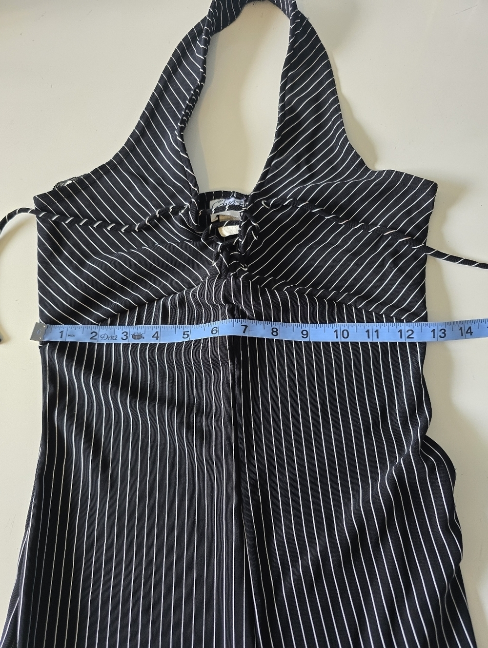 Vntg Chesley Black Pinstripe Wide-Leg Halter Jumpsuit S - Picture 5 of 7